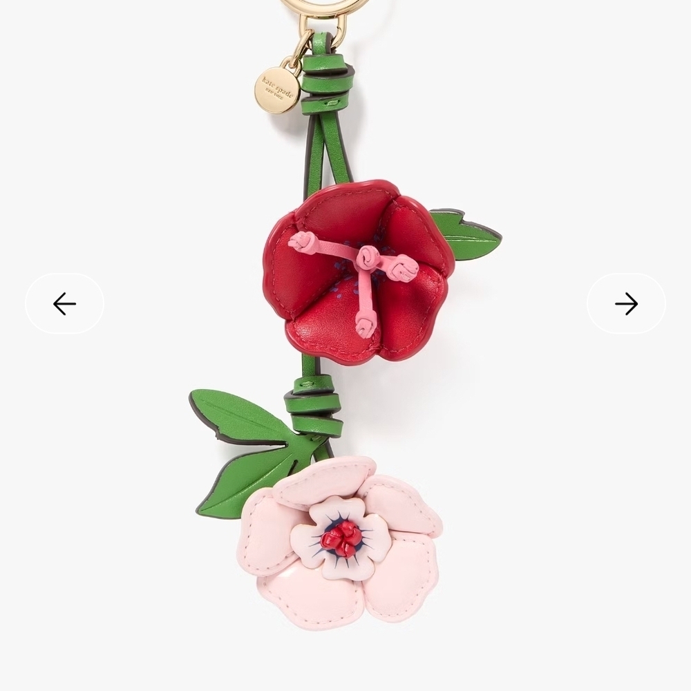 Floral Leather Keychain with Red and Pink Accents